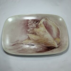 Studio Art Pottery 90s Seashell Plate Coastal Beach Decor Conch Shell Nautical